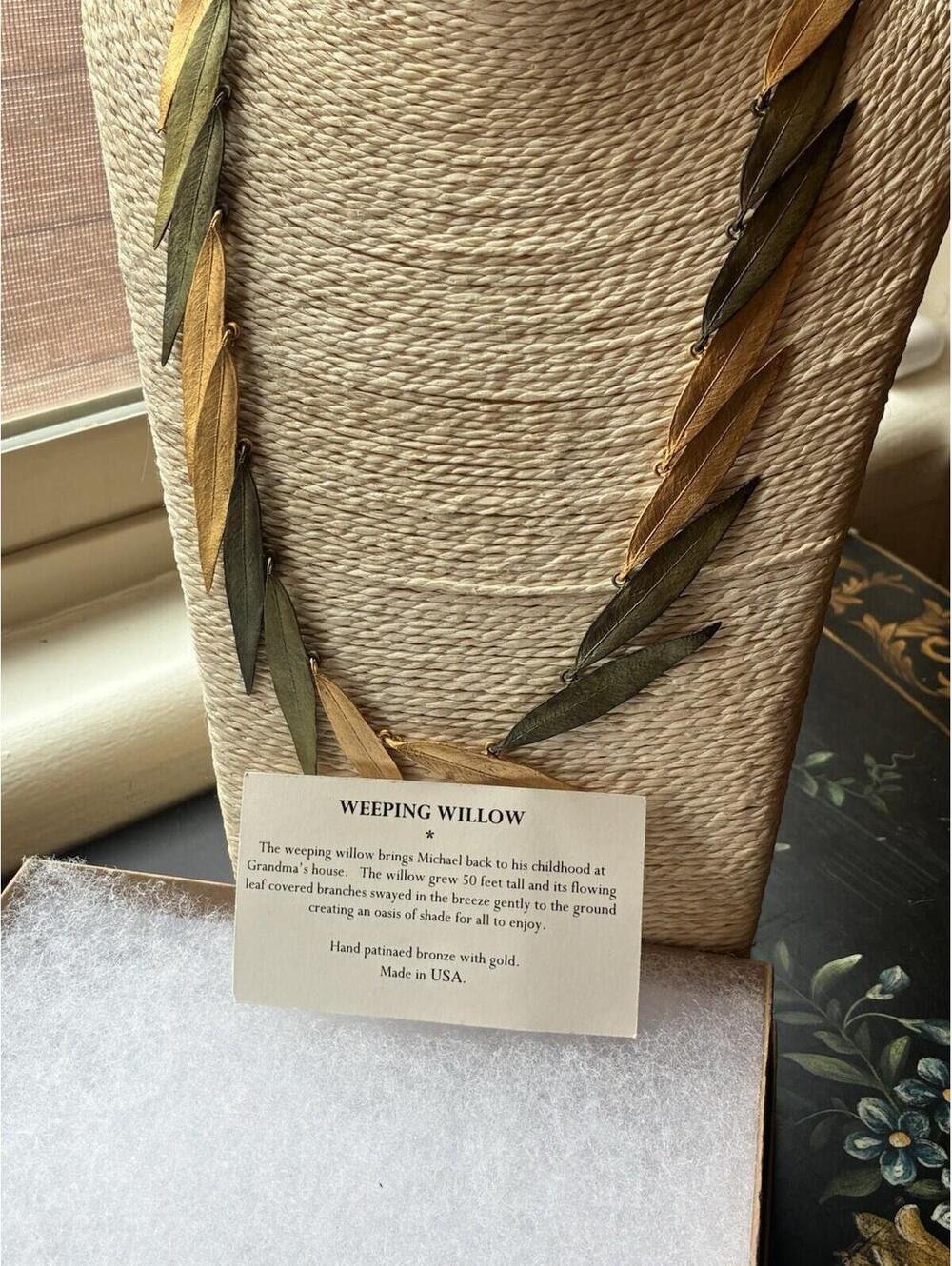 Michael Michaud Weeping Willow Necklace Bronze Leaf 20” w Box